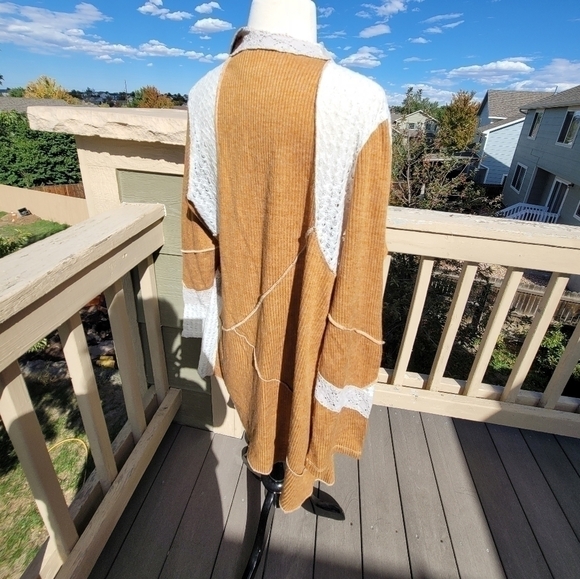 NICK & MO GOLDEN MUSTARD YELLOW RIBBED CARDIGAN W LACE & CROCHET LACE, sz M/L - Picture 9 of 16